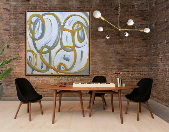 Handmade Large Contemporary Art,Oversized Palette Knife Painting Contemporary Art On Canvas,Hand Painted Original Art,Yellow,White,Dove Grey .etc